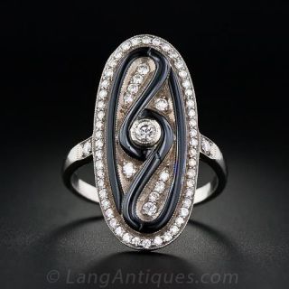 Art Deco Style Onyx and Diamond Dinner Ring - 1