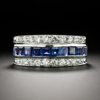 Art Deco Style Diamond, Sapphire and Ruby Three-Way Wedding Band, Size 4 1/2 - 2