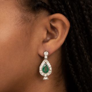 Art Deco Style Emerald and Diamond Dangle Earrings