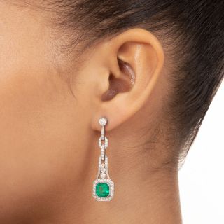 Art-Deco Style Emerald and Diamond Drop Earrings