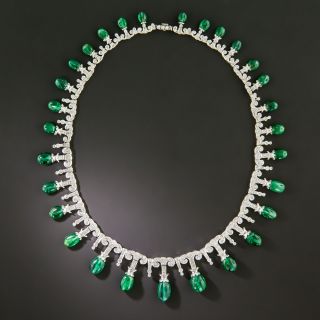 Art Deco-Style Emerald Bead and Diamond Fringe Necklace - 5