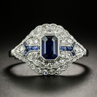 Art Deco Style Emerald-Cut Sapphire and Diamond Ring - 2