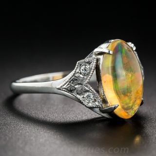 Art Deco Style  Ethiopian Opal Platinum and Diamond Ring