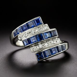 Five-Row Sapphire and Diamond Bypass Ring - 2
