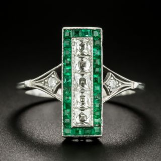 Art Deco Style French-Cut Diamond and Emerald Dinner Ring - 2
