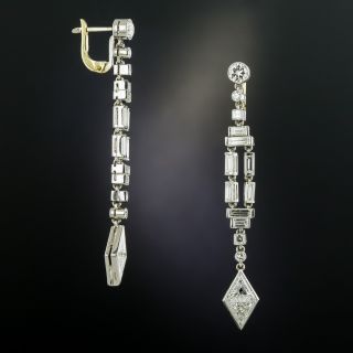 Art Deco Style Long Diamond Dangle Earrings - 2