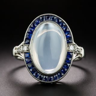 Art Deco Style Moonstone, Calibre Sapphire and Diamond Ring - 2