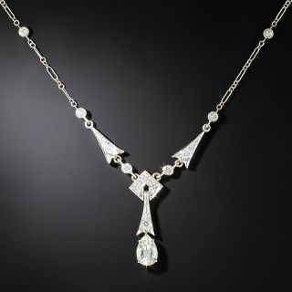 Art Deco Style Necklace with 1.27 Carat Pear Shaped Diamond Drop - GIA L VS1 - 2