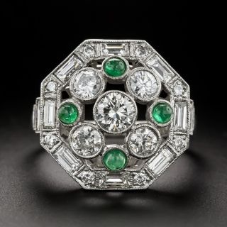 Art Deco-Style Octagonal Diamond and Emerald Ring - 2
