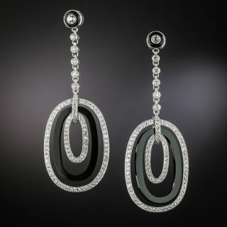 Art Deco-Style Onyx and Diamond Dangle Earrings - 2