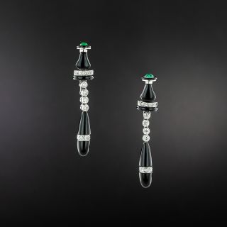 Art Deco Style Onyx, Diamond and Emerald Earrings - 2
