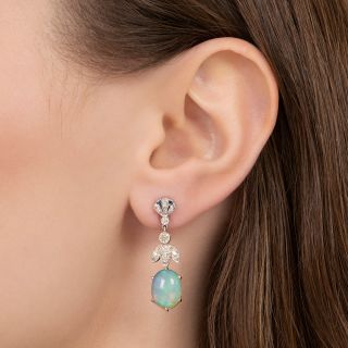 Art Deco-Style Opal and Diamond Dangle Earrings