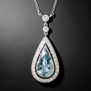 Art Deco Style Pear-Shaped Aquamarine and Diamond Pendant - 3