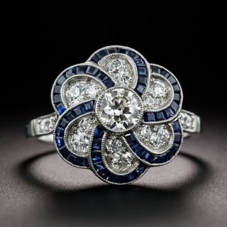 Art Deco Style Pinwheel Diamond and Sapphire Ring - 3
