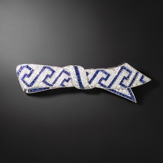 Art Deco Style Sapphire and Diamond Bow Pin - 1
