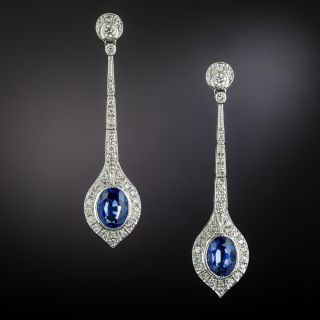 Art Deco-Style Sapphire And Diamond Dangle Earrings - 2