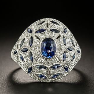 Art Deco Style Sapphire and Diamond Dome Ring - 2