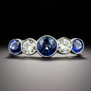 Art Deco-Style Sapphire and Diamond Five-Stone Band Ring - 3