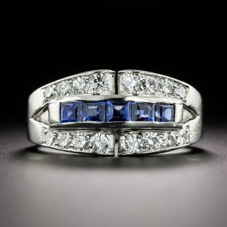 Art Deco Style Sapphire Diamond Buckle Motif Ring - 2