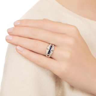 Art Deco Style Sapphire Diamond Buckle Motif Ring
