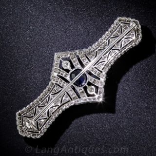Art Deco Style Sapphire Diamond Platinum Brooch