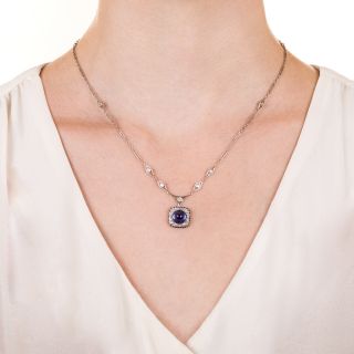 Art Deco Synthetic Cabochon Sapphire and Diamond Necklace