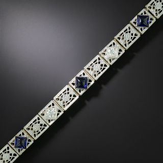 Art Deco Synthetic Sapphire and Diamond Bracelet  - 4