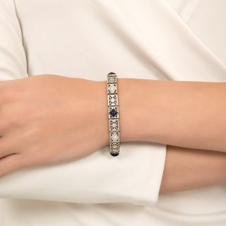 Art Deco Synthetic Sapphire and Diamond Bracelet 