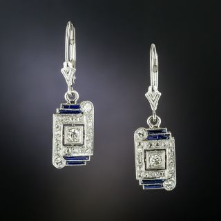 Art Deco Synthetic Sapphire and Diamond Dangle Earrings - 2