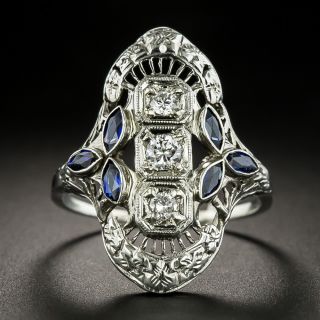 Art Deco Sytnehtic Sapphire and Diamond Dinner Ring - 3