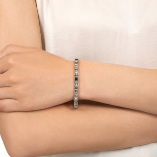Art Deco Synthetic* Sapphire and Diamond Filigree Bracelet