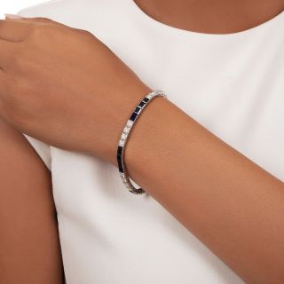 Art Deco Synthetic Sapphire And Diamond Line Bracelet