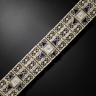 Art Deco Three-Row Diamond And *Sapphire Filigree Bracelet - 3