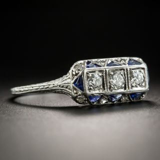 Art Deco Three-Stone Diamond And Calibre Sapphires Ring