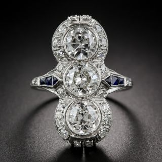 Art Deco Three-Stone Diamond and Sapphire* Dinner Ring - 6