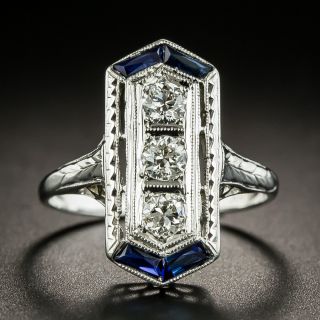 Art Deco Three-Stone Diamond and Sapphire Dinner Ring - 2