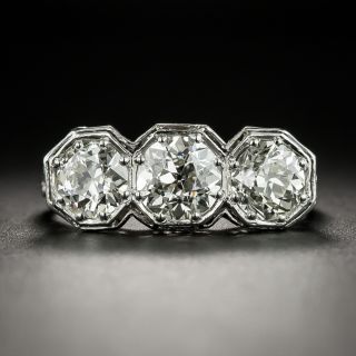Art Deco Three-Stone Diamond Platinum Ring - 2.45 Carats - 2