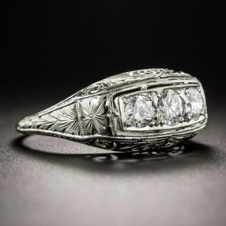 Art Deco Three-Stone Diamond Ring in 18K White Gold 