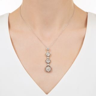 Art Deco Three-Stone (Plus) Diamond Pendant - GIA