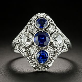 Art Deco Three-Stone Sapphire and Diamond Dinner Ring - 2
