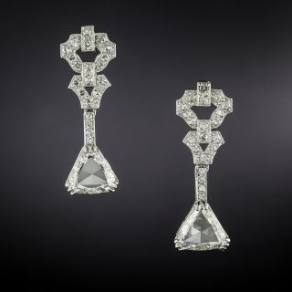 Art Deco Triangular Rose Cut Diamond Earrings - GIA - 3