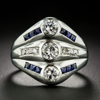 Art Deco Triple Diamond and Sapphire Ring - 6