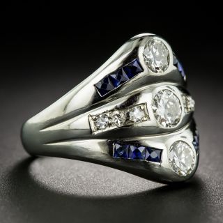 Art Deco Triple Diamond and Sapphire Ring