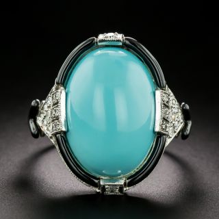 Art Deco Turquoise, Black Enamel and Diamond Ring - 2