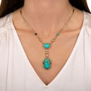 Art Deco Turquoise, Enamel, and Seed Pearl Necklace