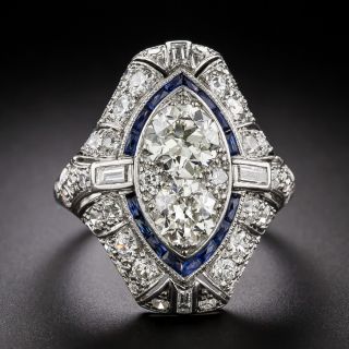 Art Deco Twin Diamond and Calibre Sapphire Ring - 2