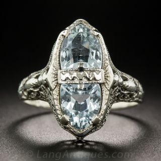 Art Deco Twin-Stone Aquamarine Ring by Belais