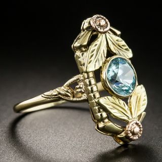 Art Deco Two-Tone Gold Blue Zircon Ring 