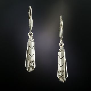 Art Deco White Gold Diamond Drop  Earrings - 2
