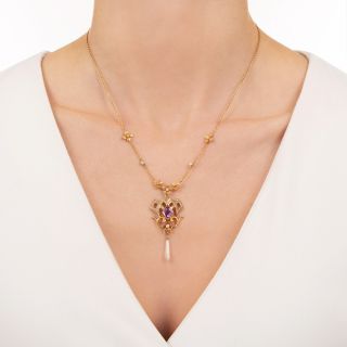 Art Nouveau Amethyst and Pearl Necklace